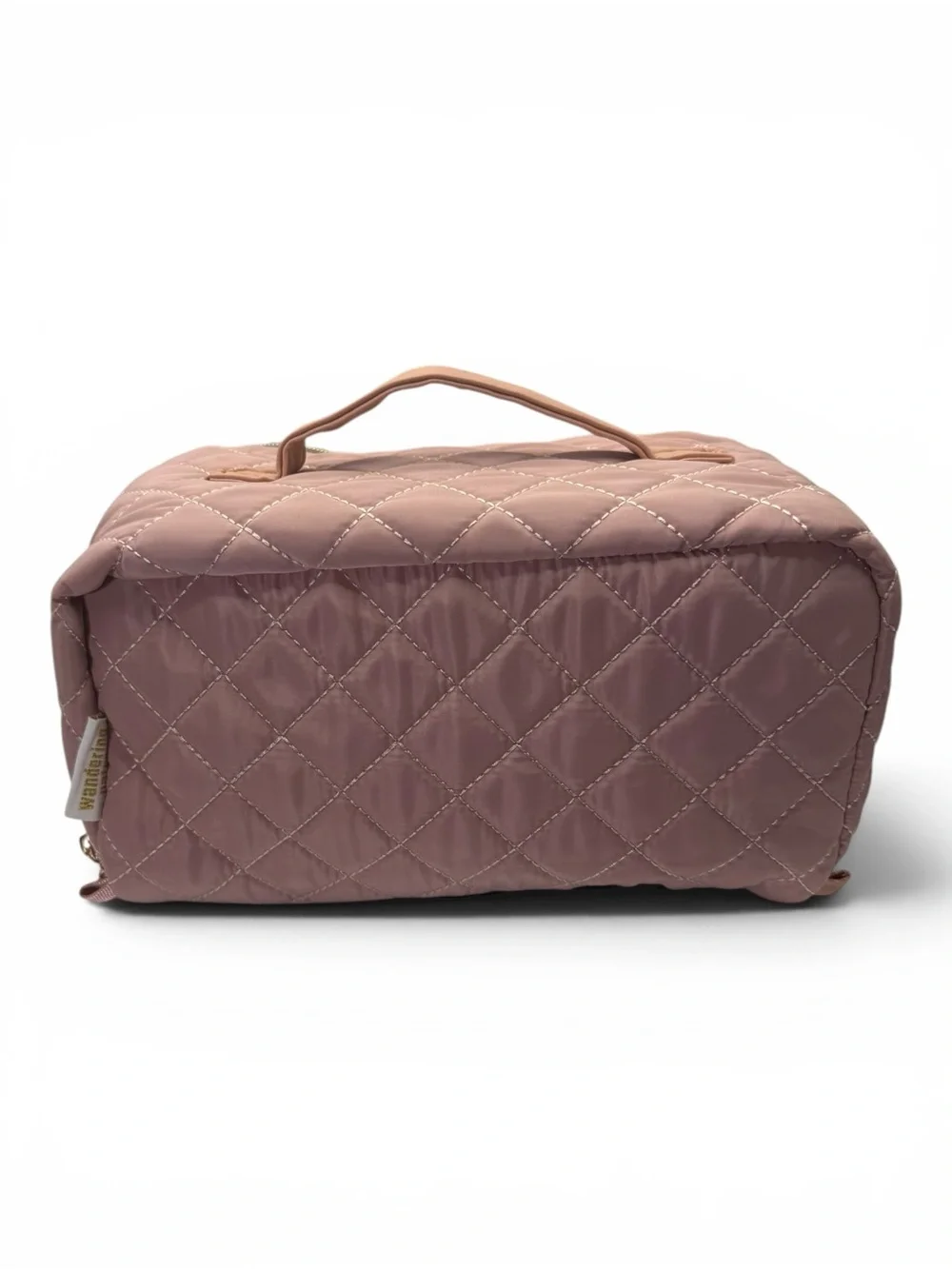 Quilted Mauve Travel Cosmetic Bag with Top Handle